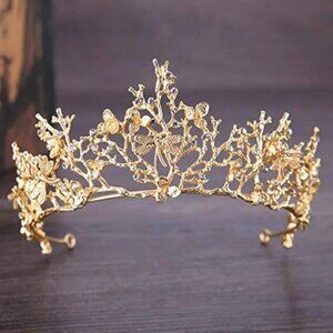 Gold Dragonfly Tiara Wedding Bridal, Hair Accessories Crown Headpiece Gift